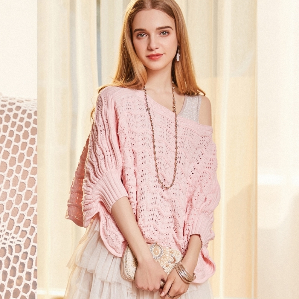 Artka Boat-Neck Bat Sleeve Knitted Pullover Pink one size